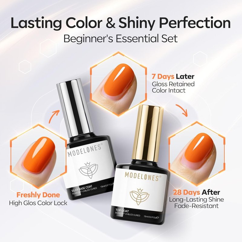 Gel Nail Polish Top & Base Coat Set - Silky Base & Extra Glossy Finish | 15 ML, No Wipe, UV/LED Soak Off, Ideal for DIY Manicure