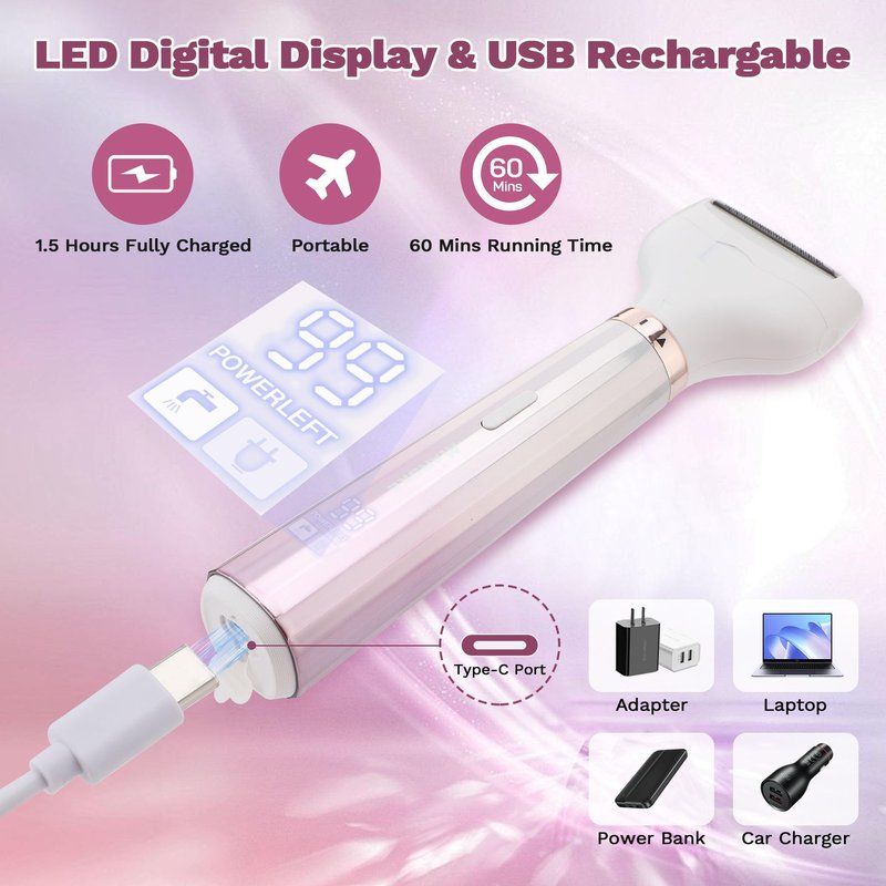 Electric Razors for Women, 5 in 1 Bikini Trimmer for Women, Wet/Dry Womens Electric Shaver Razor, Face Shaver for Face Nose Eyebrow Arms Armpit Legs Pubic Area, Facial Hair Removal