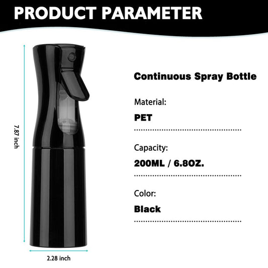 Zuhose Spray Bottle for Hair (6.8OZ /200ML) Continuous Ultra Fine Mist Sprayer for Hair, Salons, Barber, Plants, Skin Care, Cleaning 2 Pack Black