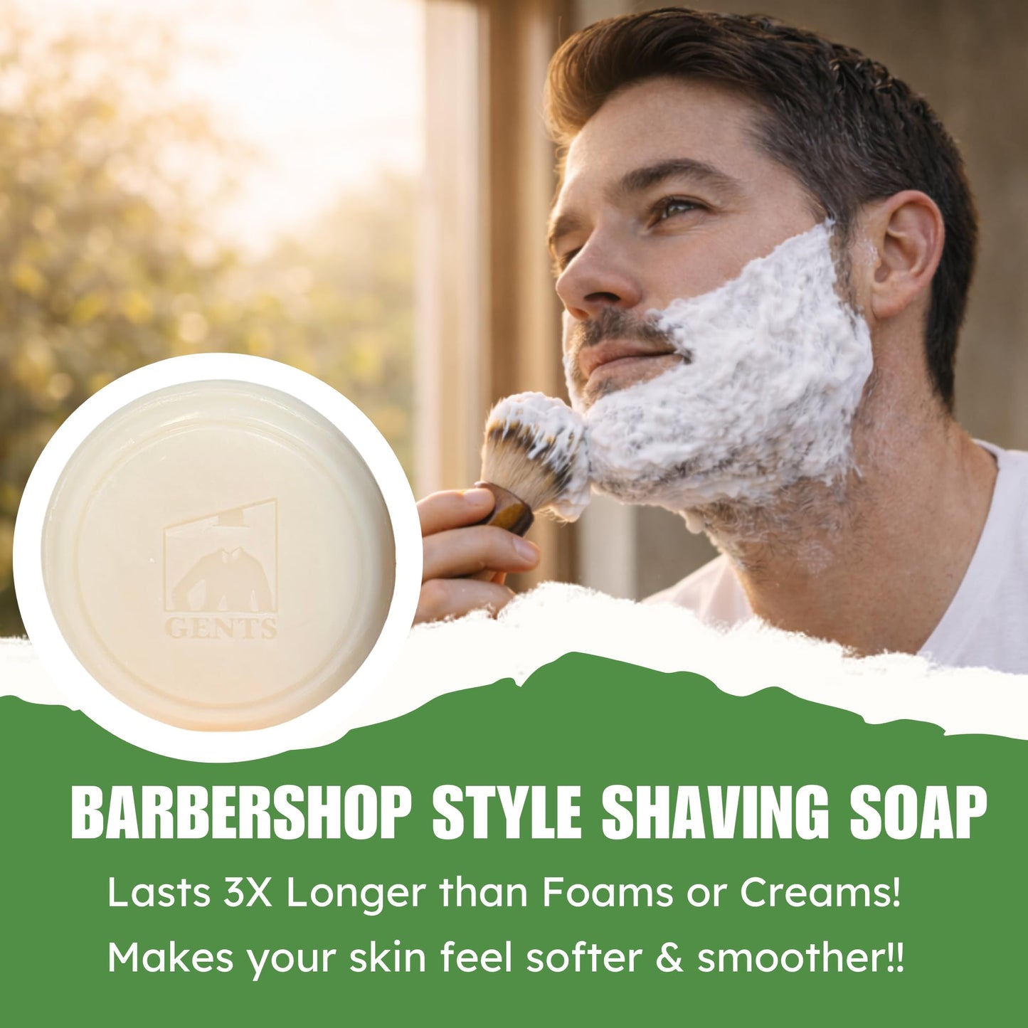 GENTS Men's Shaving Soap 97% All Natural Enriched With Shea Butter and Glycerin, Creates Rich Lather Form (3 PACK BERGAMOT)