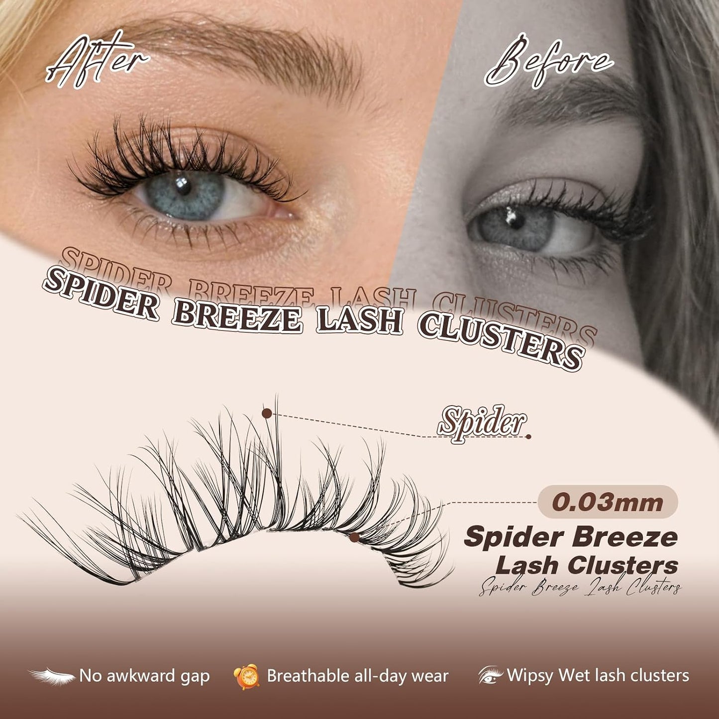 Spider Lash Clusters - Wispy Eyelash Extensions with Invisible Band | D Curly 8-16mm