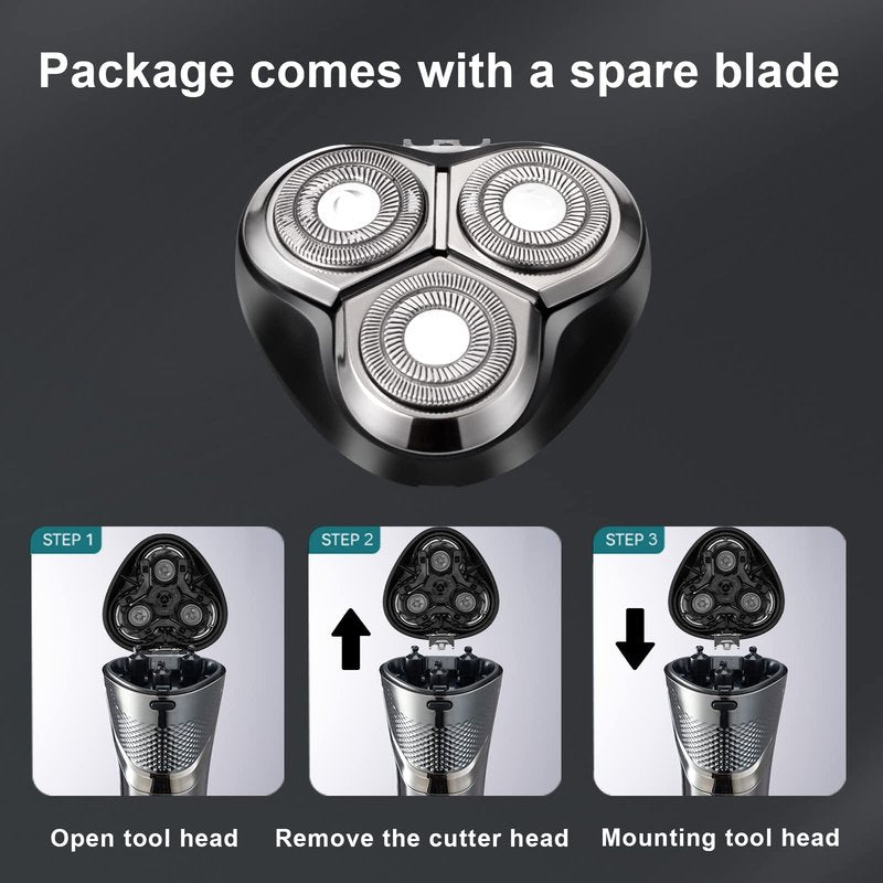 Electric Razor for Men with an Extra Head,Waterproof Electric Shaver, Rechargeable Cordless Shavers,USB-C Fast Charging,LED Display,Wet/Dry