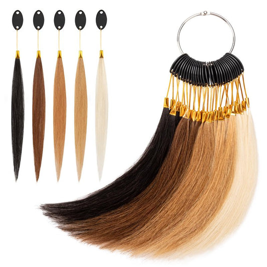 Noverlife 30PCS Pure Human Hair Swatches for Testing Color, 5 Colors 8" Blonde Hair Swatches with Gold Buckles, Natural Remy Human Hair Swatches Testing Color Ring for Salon Hairdressing