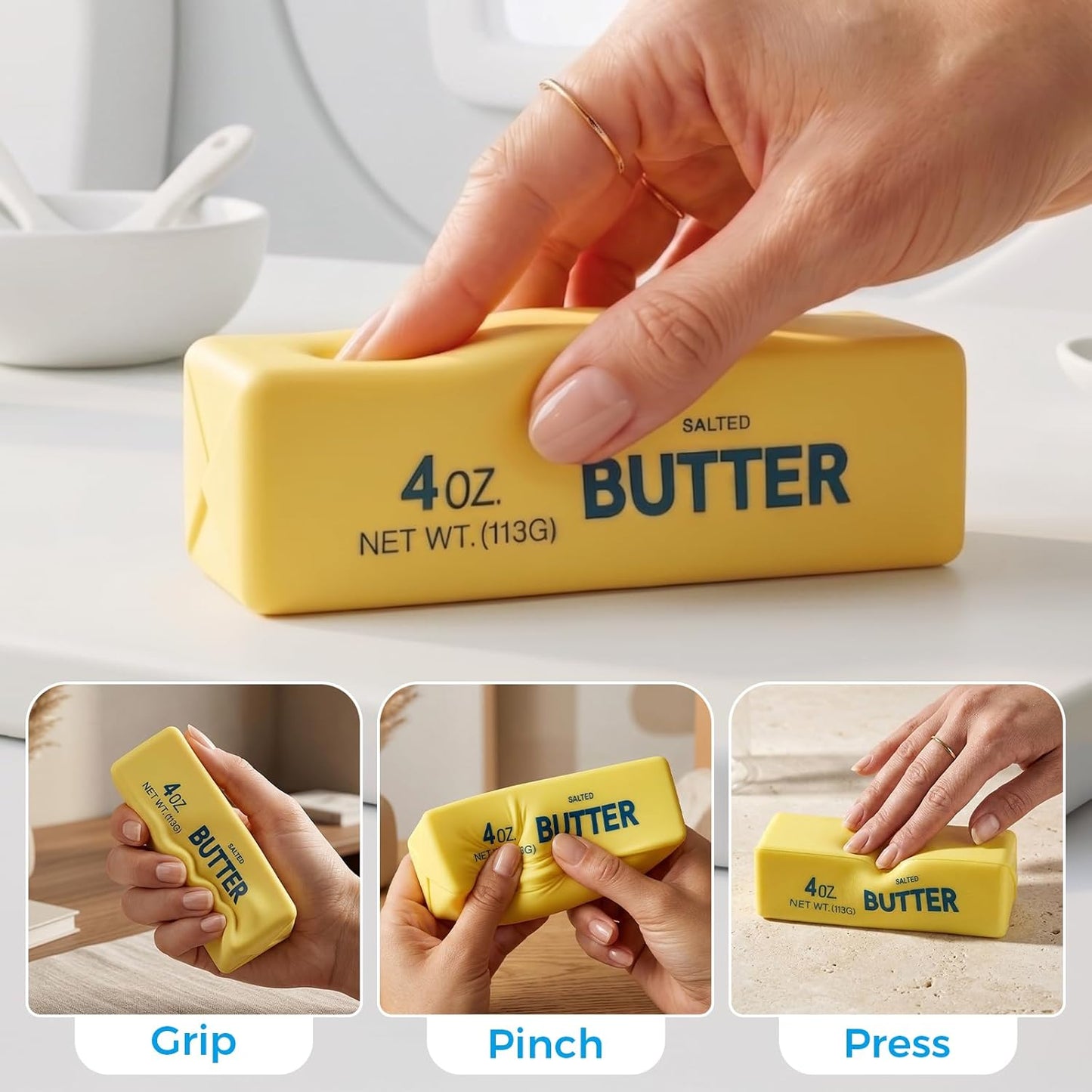 Butter Squishy Fidget Toy - Soft Slow Rising Stress Relief Squeeze Toy | Yellow Butter Stick for Office & Party Gifts