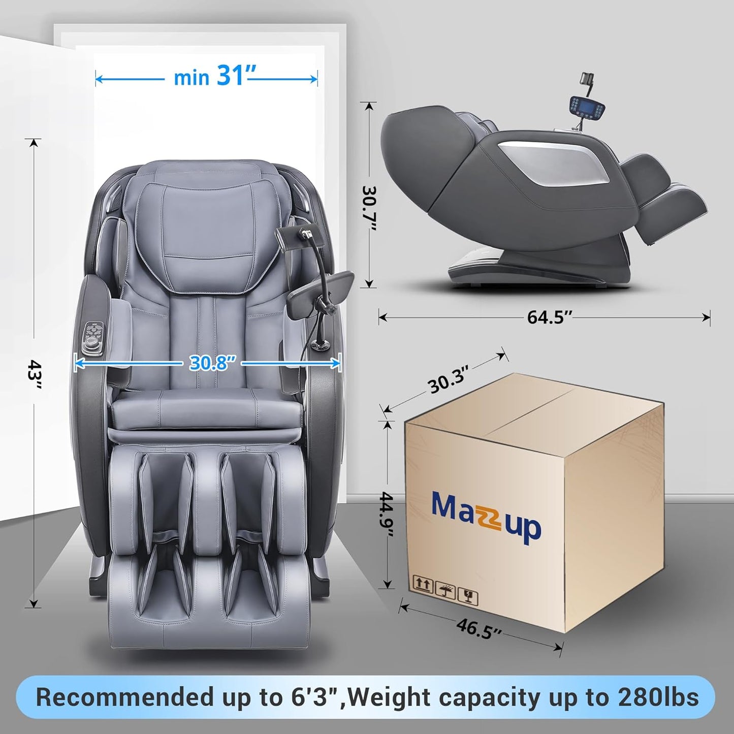Zero Gravity Shiatsu Massage Chair - Full Body Relaxation with LCD Screen, USB Charging, Heat | Black