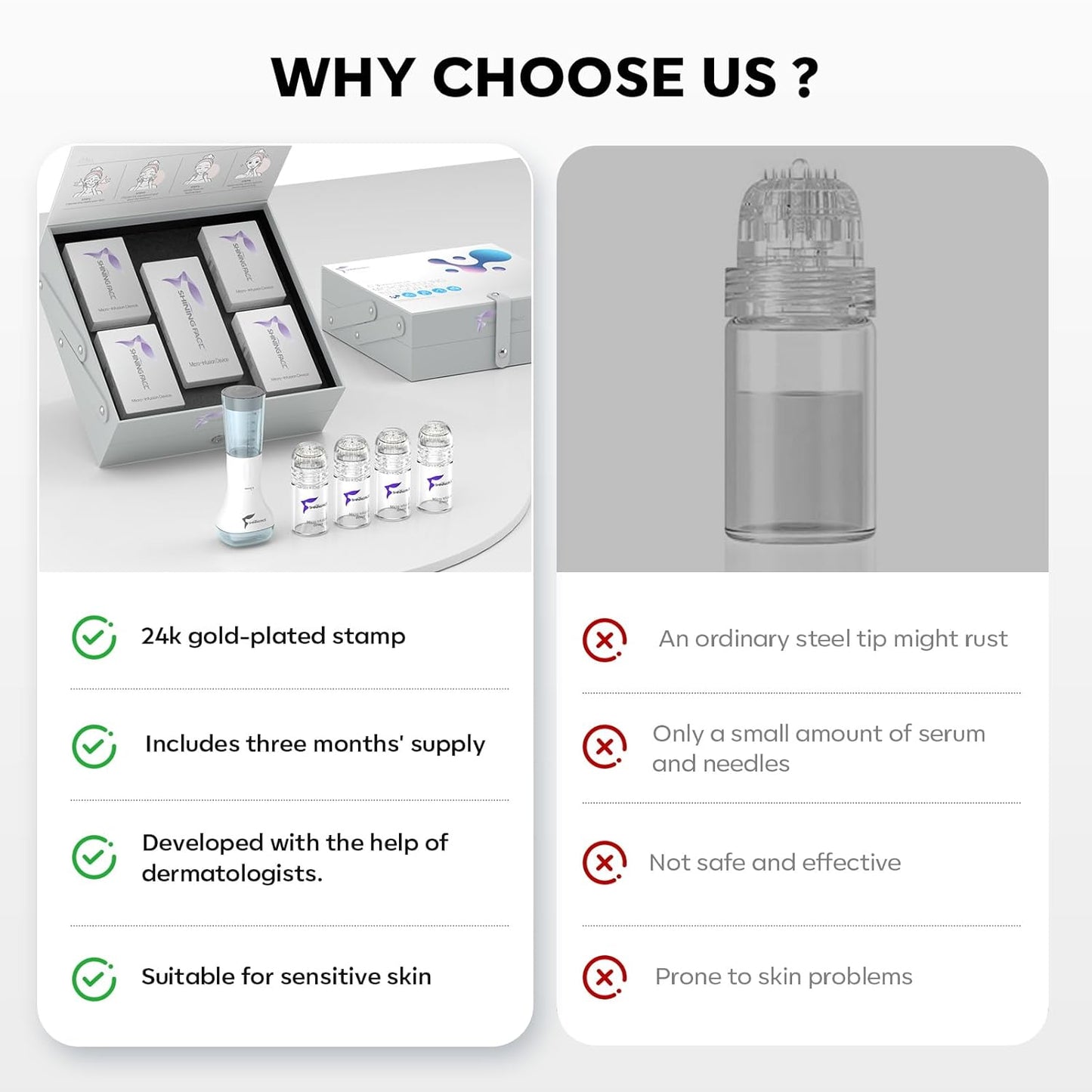 Micro Infusion System for Face & Neck | 0.25mm Facial Stamp with Collagen & Hyaluronic Acid Serum for Firm, Smooth Skin - 3 Month Supply