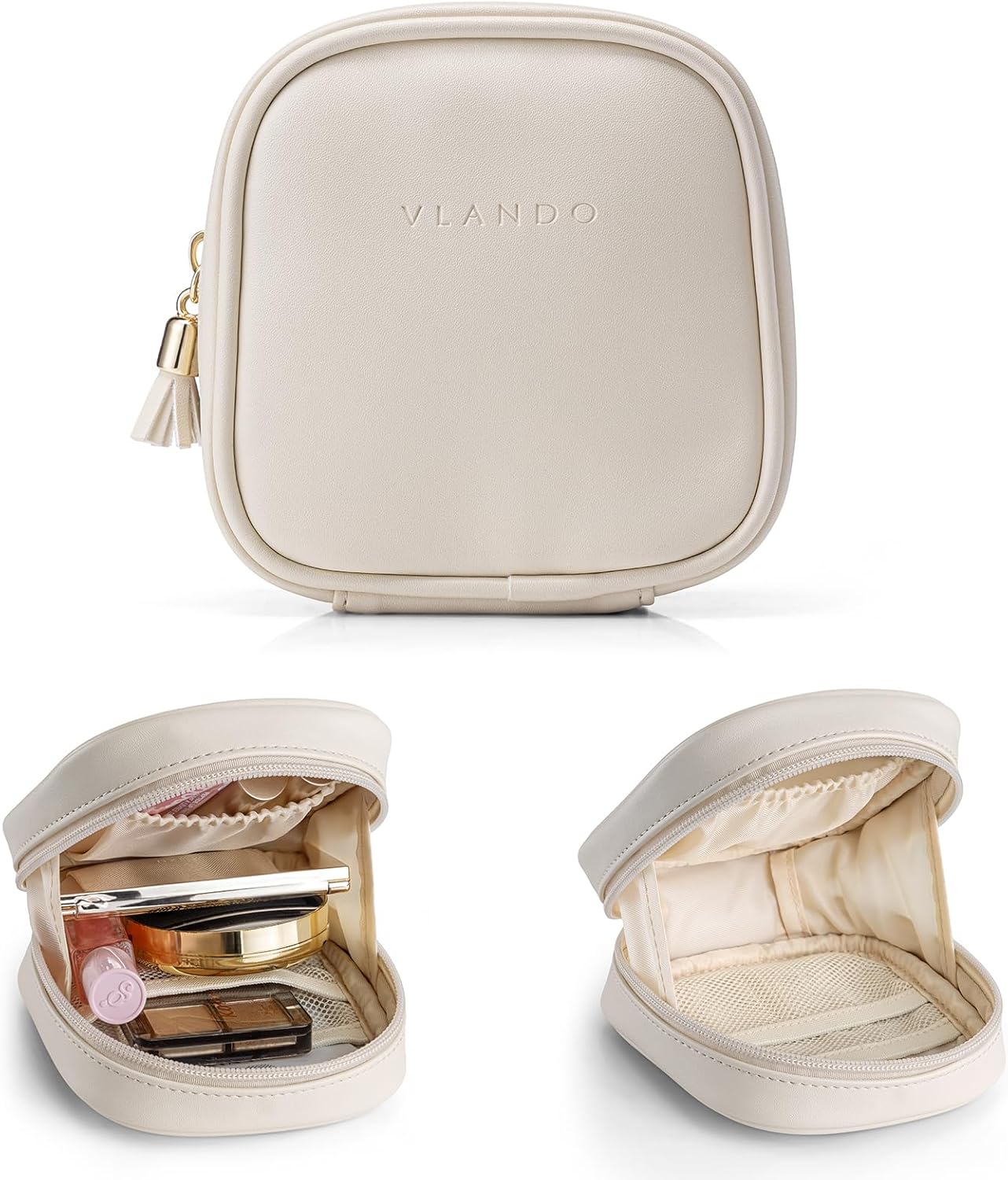 Mini Makeup Bag - Portable Travel Toiletry Organizer with Slip-in Pockets | Waterproof Design in Toffee