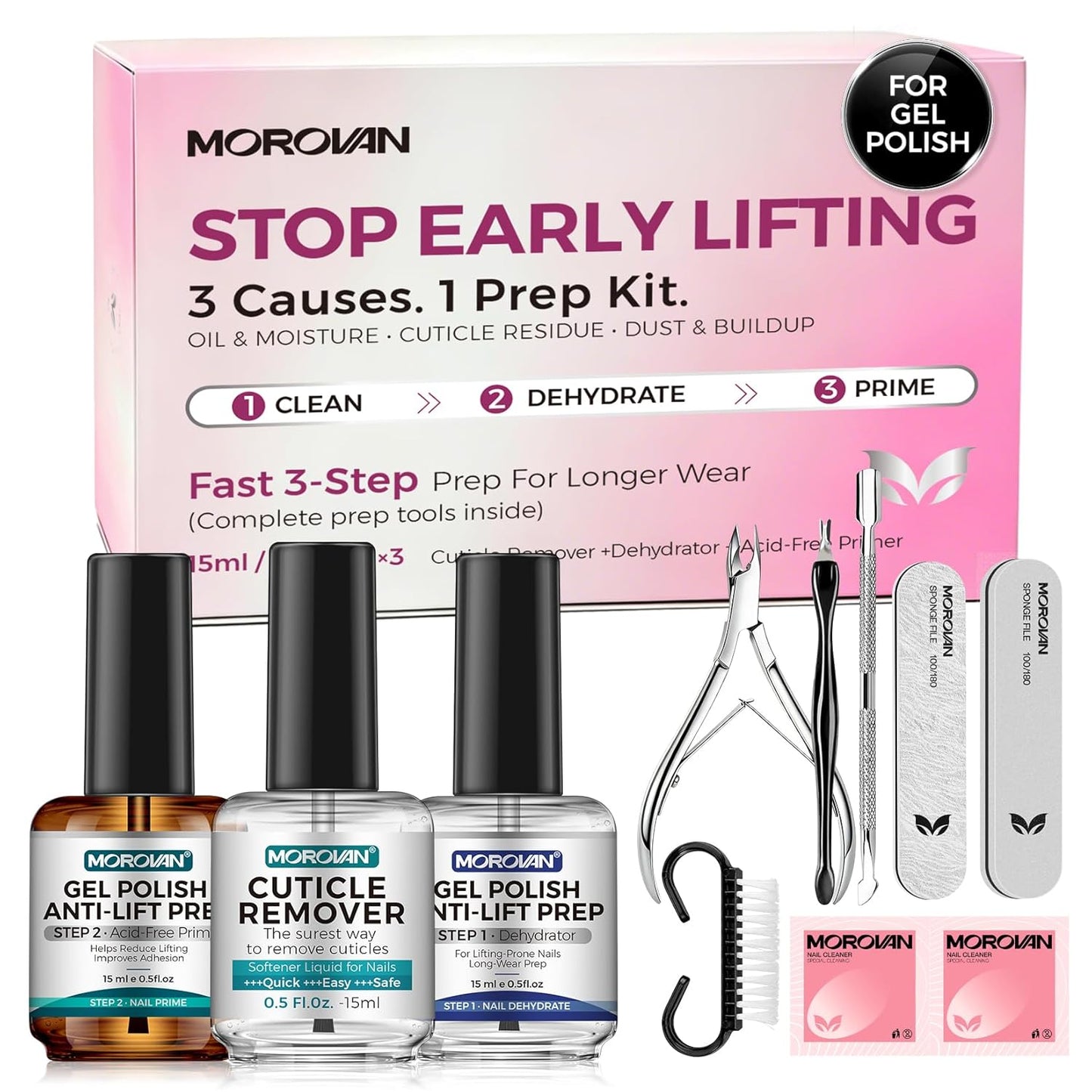 Morovan Natural Nail Prep Dehydrate Primer - Acid-Free Dehydrator for Acrylic & Gel Nails | Gift Box Set