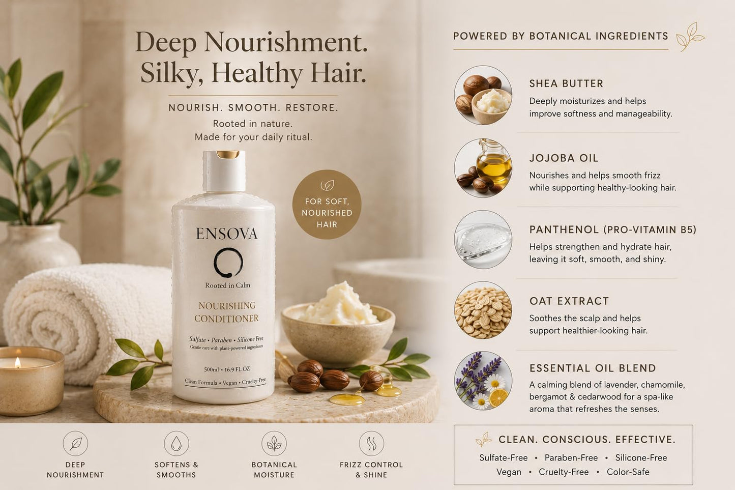 Ensova Hydrating Conditioner – Sulfate-Free, Paraben-Free, Deep Moisture for Dry & Damaged Hair – Smooth, Soft & Shine – 16.9 oz