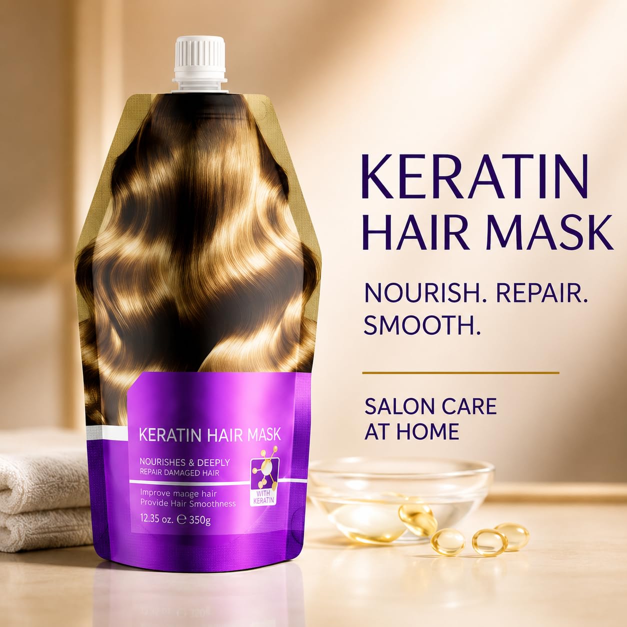 Keratin Hair Mask for Deep Conditioning | Moisturizing Treatment for Dry, Damaged Hair - Frizz Control & Smoothing