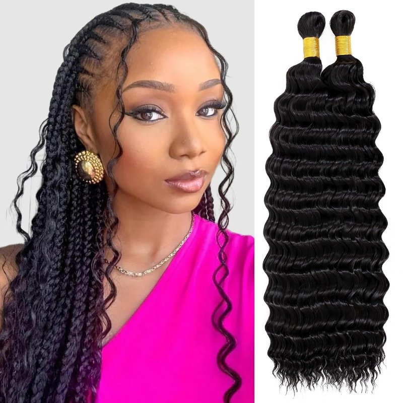 Eerya Long Curly Braiding Hair - 18 Inch Ocean Wave Crochet Hair for Boho Braids | Deep Wave, 2 Packs, 1B