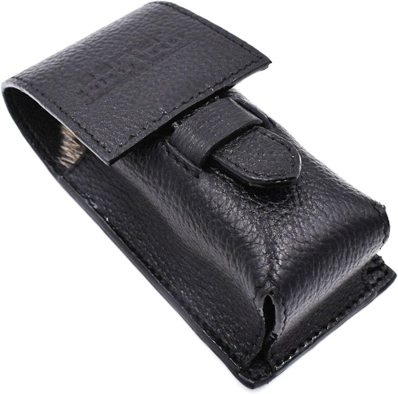 Parker Genuine Leather Shaving Brush Case – Handmade Black Travel Holder for Standard Badger, Boar & Synthetic Brushes