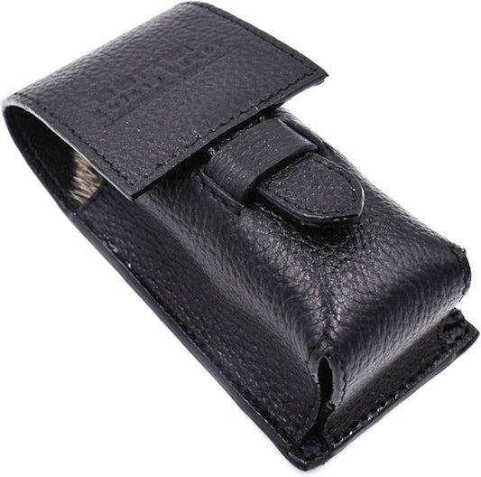 Parker Genuine Leather Shaving Brush Case – Handmade Black Travel Holder for Standard Badger, Boar & Synthetic Brushes