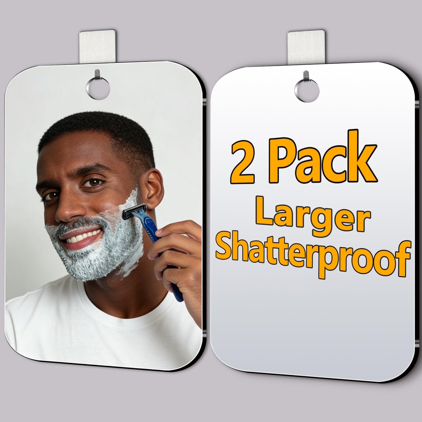 JEIAKONJI 2 Pack Shower Mirror for Shaving, Shower Mirror for Shaving Men(Lager 10.7 x 8 Inch); Small Wall Mirrors for Showers, Shatterproof Plexiglass Makeup Mirrior, Travel Camping Showers Mirrors