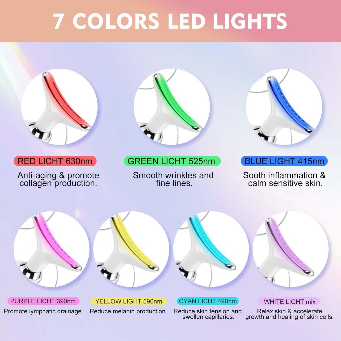 erdnretl Face and Neck Massager Tool, 7 Colors LED Womens Skin Care Facial Massager for Skin Rejuvenation, Lifting, Toning, Glow Boost