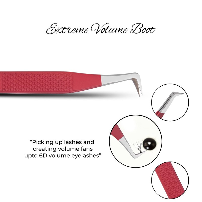 SIVOTE Lash Tweezers for Eyelash Extensions Fiber Tips, Set of 3, 45 Degree, Curved, Volume Boot, Dark Green Red Green