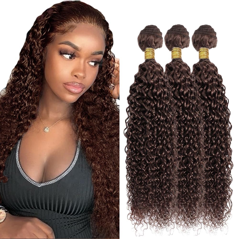 Color #4 Bundles Human Hair Chocolate Brown Curly Wave Bundle 20 22 24 Inch 150g Brazilian Virgin Hair 3 Bundles Brown Bundle Hair Extensions