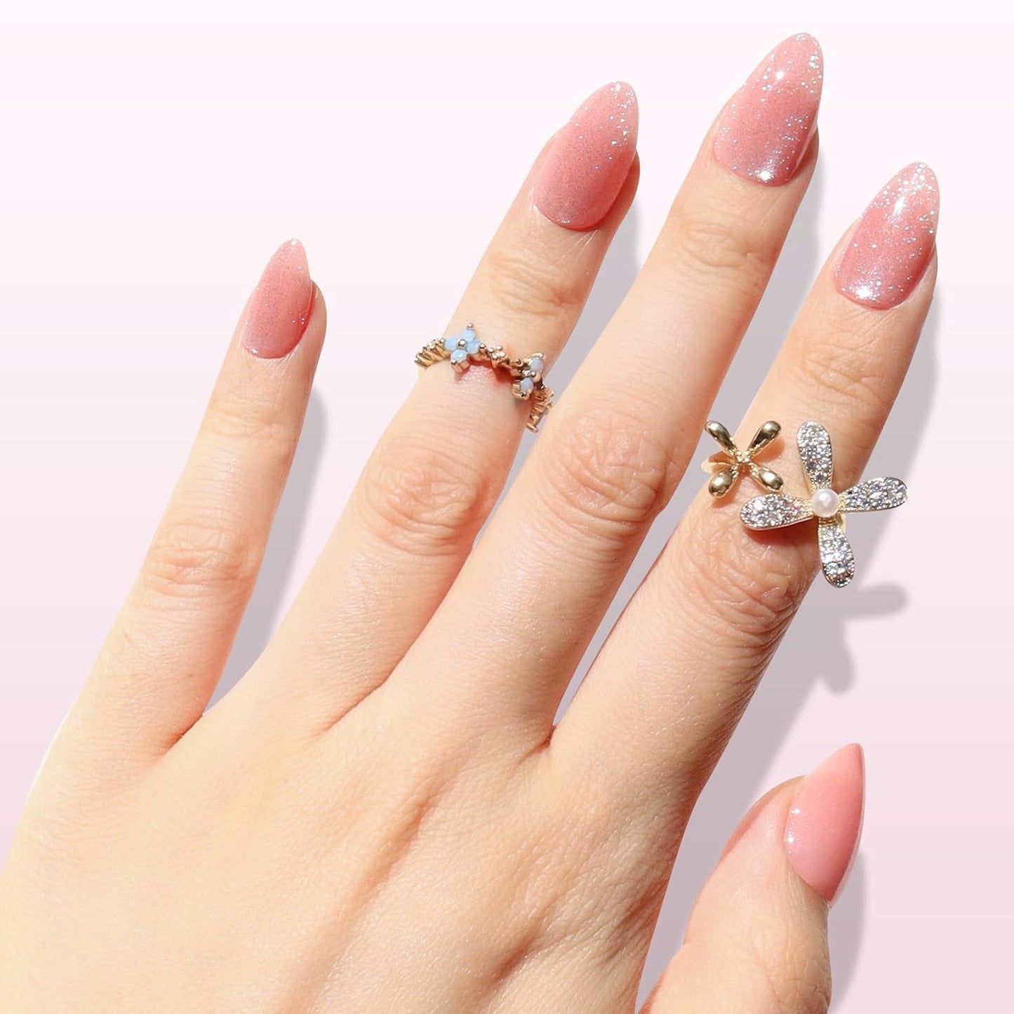 Press On Nails - Pink Quartz Cat Eye Velvet Short Almond | 32 Pcs in 16 Sizes, Reusable Stick-On Nail Kit for Salon Quality Manicures