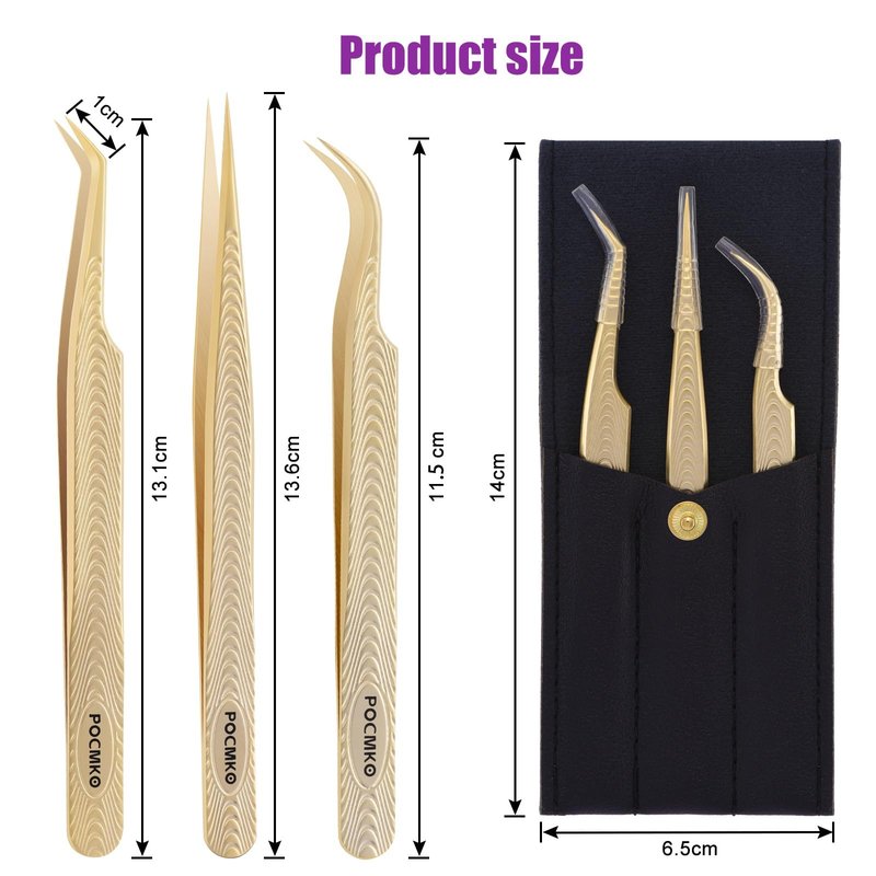 Eyelash Tweezers for Lash Extension Supplies, High Precision Lash Tweezer Set– Pack of 3 Lash Extension Tweezers Kit for Individual and Volume Eyelash Extensions