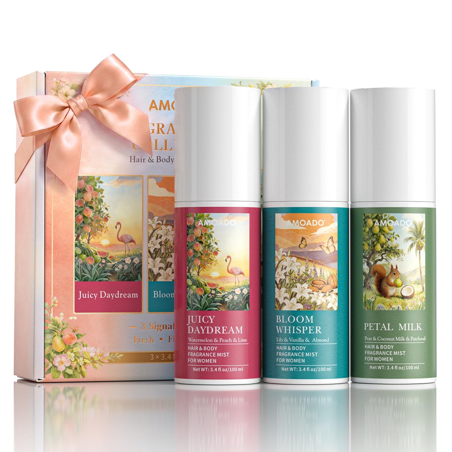 Hair & Body Perfume Mist Set for Women, Fresh Fragrance Spray for Hair & Skin & Fabric, Lightweight Long Lasting Travel Size Women's Fragrances Trio Gift Set (Fruity & Floral & Coconut Milk Scents)