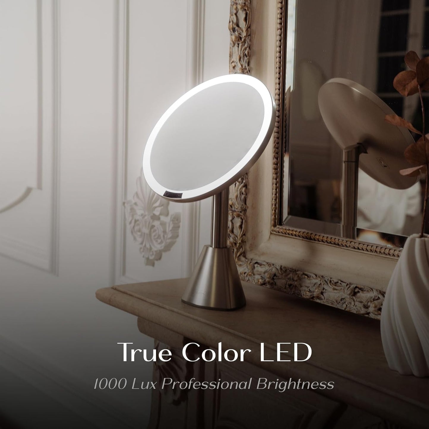 Ilios 9" Lighted Makeup Mirror - 5X Magnification, Rechargeable LED | Adjustable Lighting 3200K–6500K, Silver