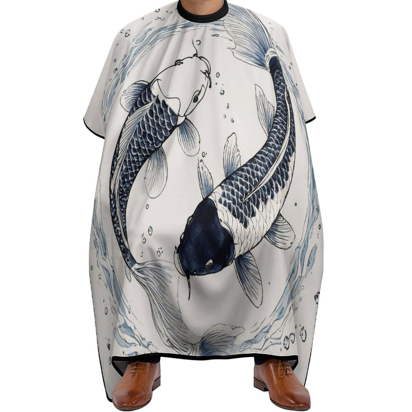 Professional Barber Cape Unisex Haircut Cape with Adjustable Neck Closure Koifish Fish Yin Yang