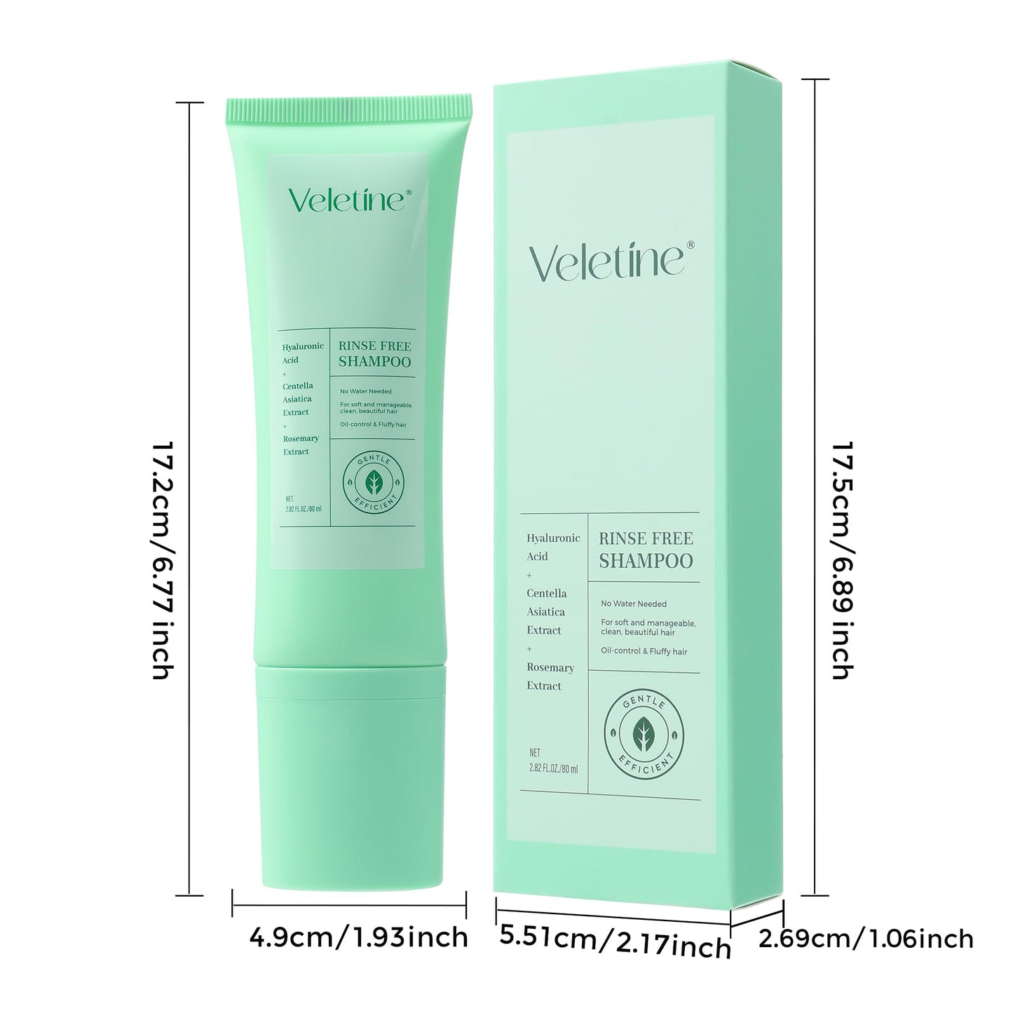 veletine No Rinse Shampoo,Waterless Rinse Free Shampoo, Oil-Control & Fluffy Hair, Leaves Hair Fresh, Clean For Hair, All Ages - Travel Portable 80ml/2.82 FL.OZ