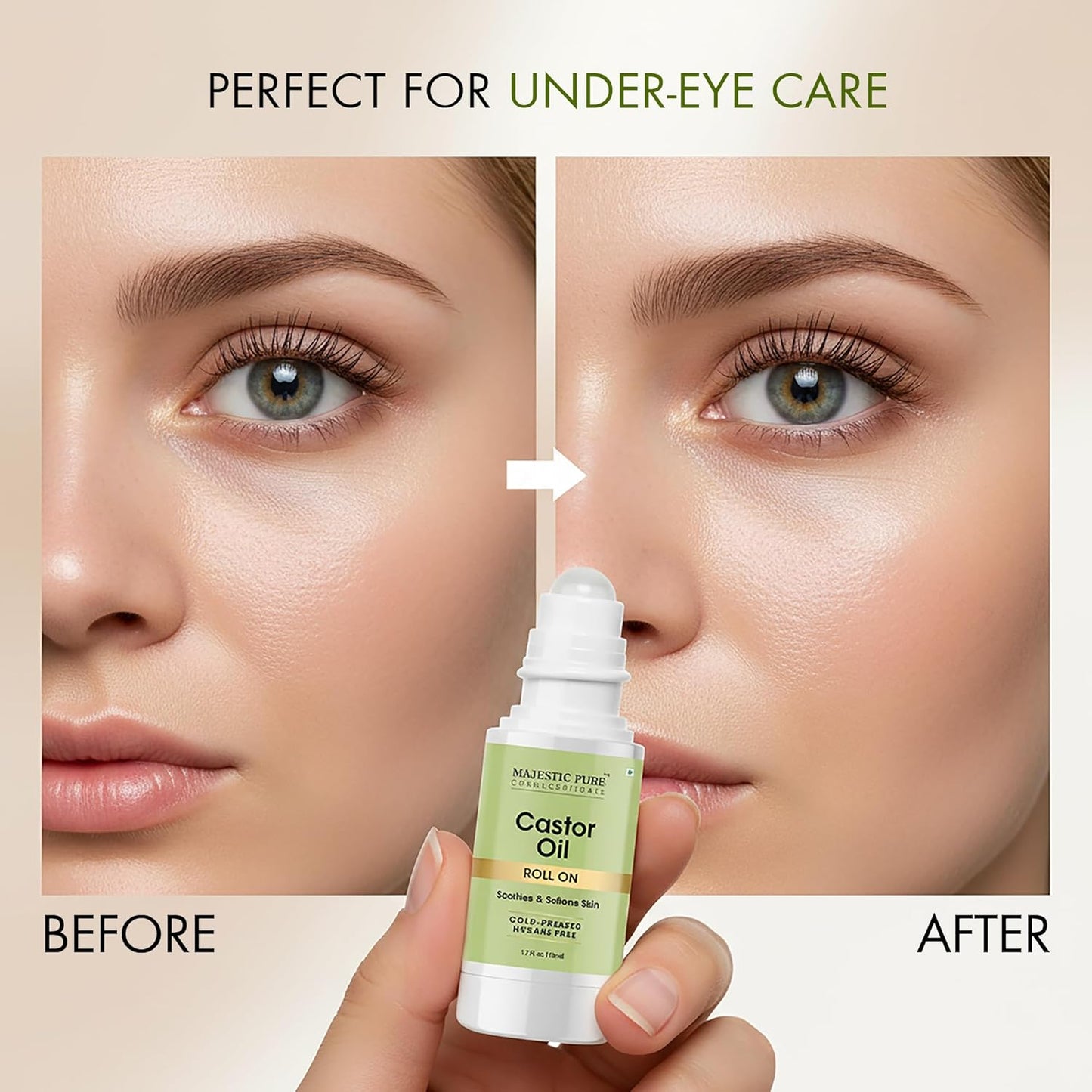 Organic Castor Oil Roll-On | Mess-Free Beauty Oil for Skin, Hair, Brows & Lashes - 1.7 Fl Oz