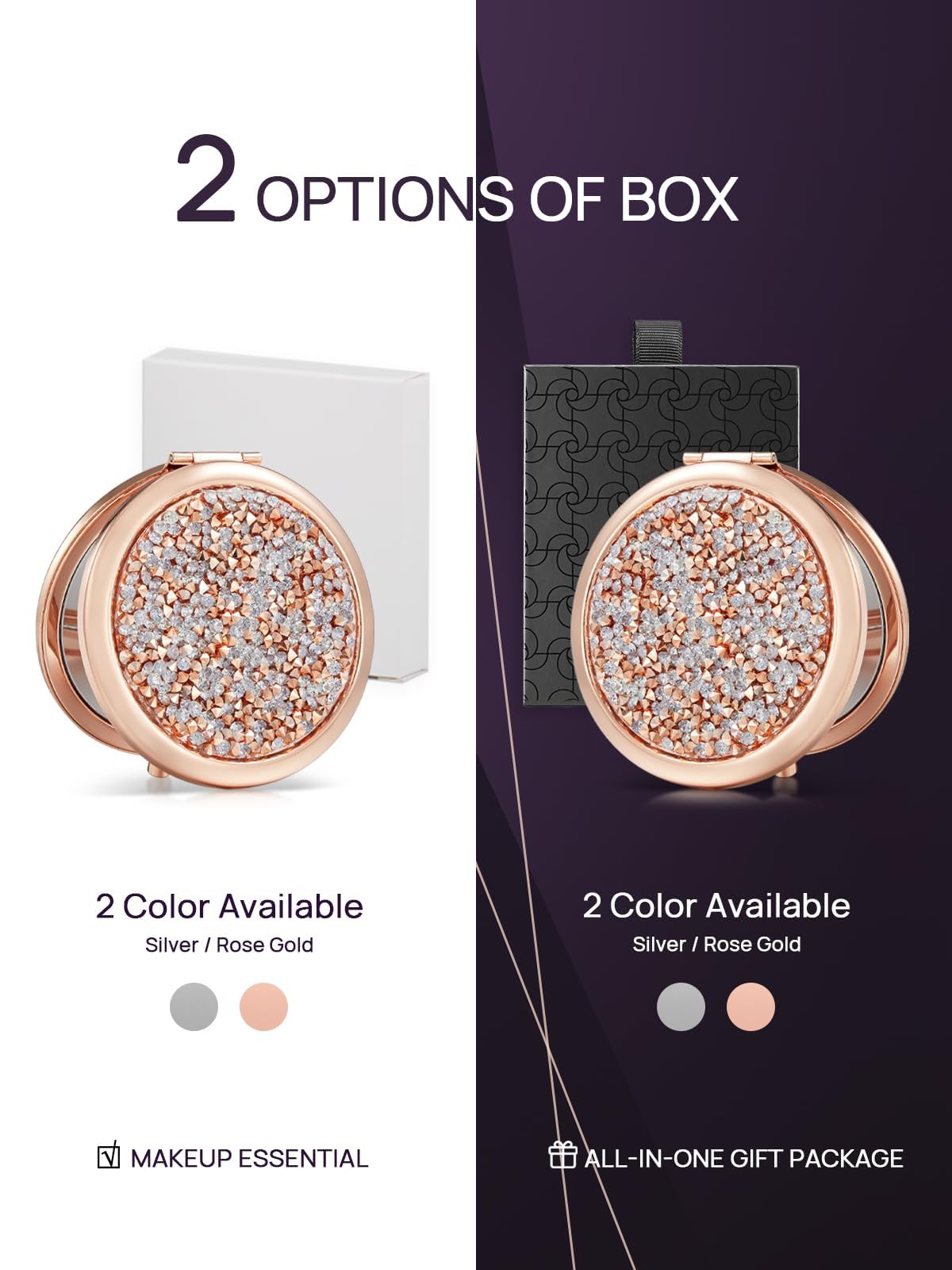 OMIRO 1X/10X Magnifying Compact Mirror, Gift for Women, Small Unique Birthday Gift for Her Girlfriend Wife Mom Best Friend Sister Coworker (Rose Gold, Crown Engraved)
