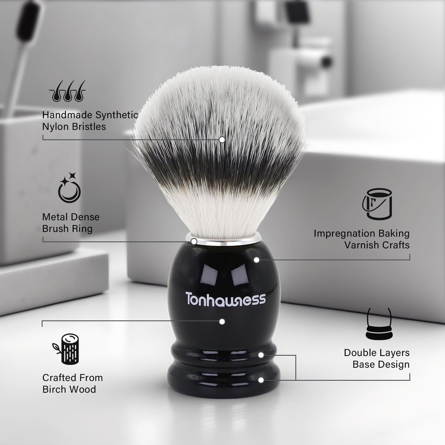 Shaving Brushes Kit For Men, 4 In 1 Shaving Brush Set Includes Nylon Bristle Shaving Brush, Sandalwood Shaving Cream, Stainless Steel Shaving Bowl and Stand (Nylon Bristle with Soap)