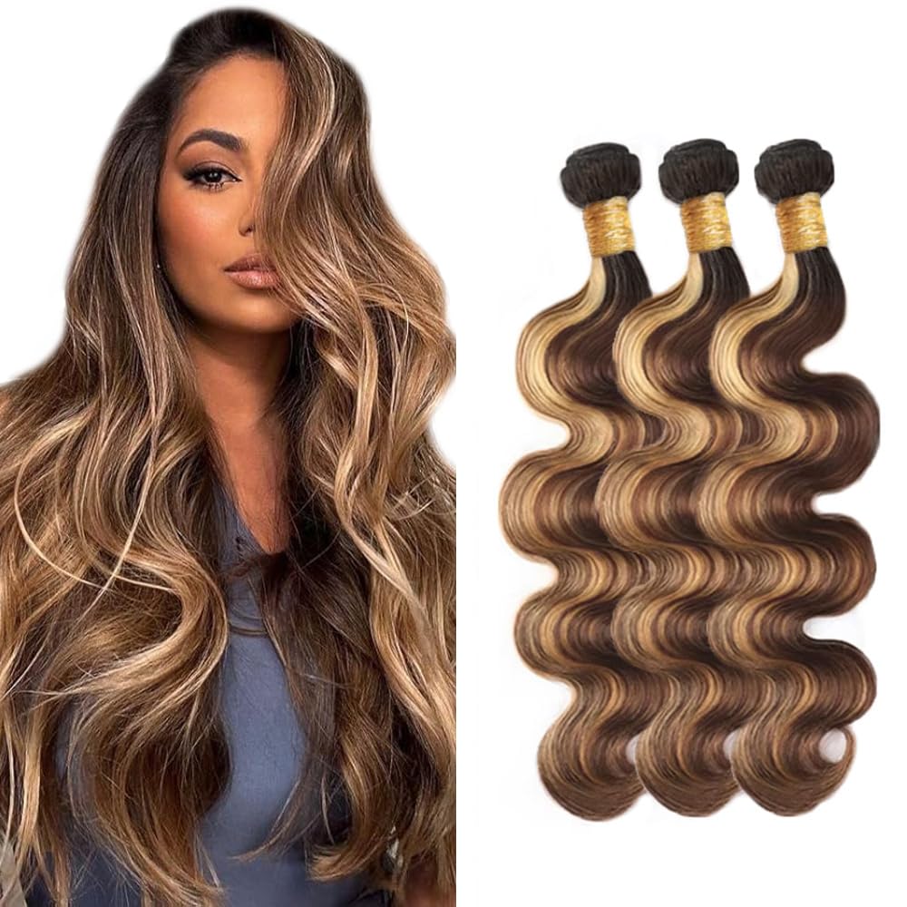 300g P427 Ombre Human Hair Bundles Brown Ombre Bundles Human Hair P427 Body Wave Bundle 1BP427 Highlight Brown Bundle 20 22 24 Inch