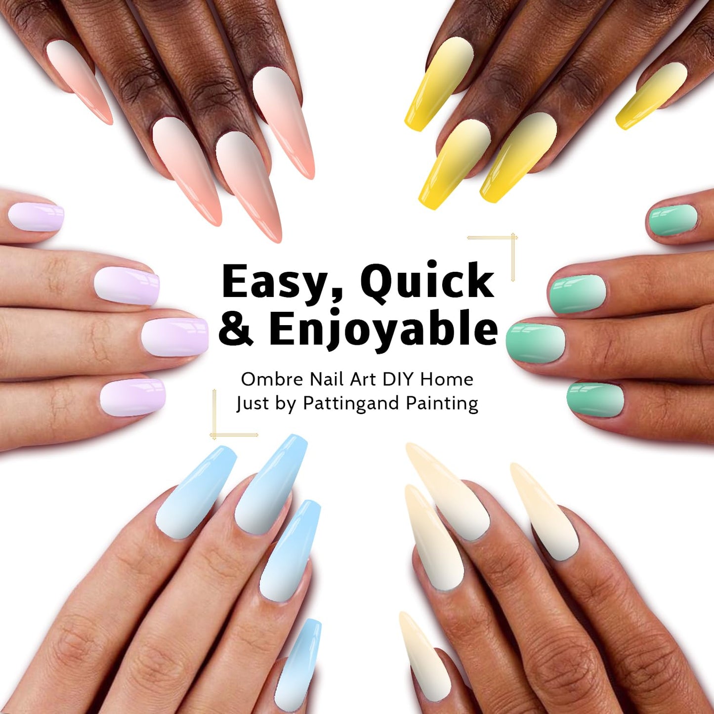 Sponge Pat Gel Nail Polish Palette - 12 Colors Ombre Gradient Art | No Wipe, UV/LED Cured
