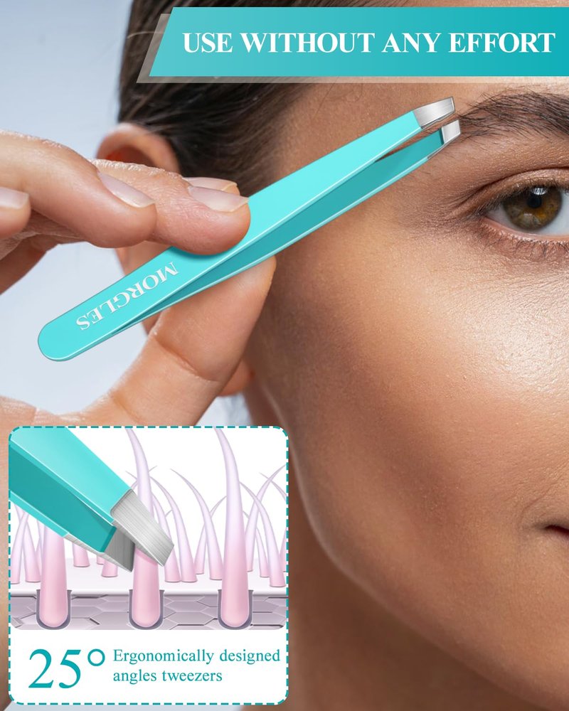 MORGLES Tweezers for Women Facial Hair, 10 in 1 Pimple Popper Tool Kit with Tweezers, Eyebrow Tweezers Kit with Eyebrow Trimmer & Scissors, Razor, Travel Bag, Grooming Beauty Set