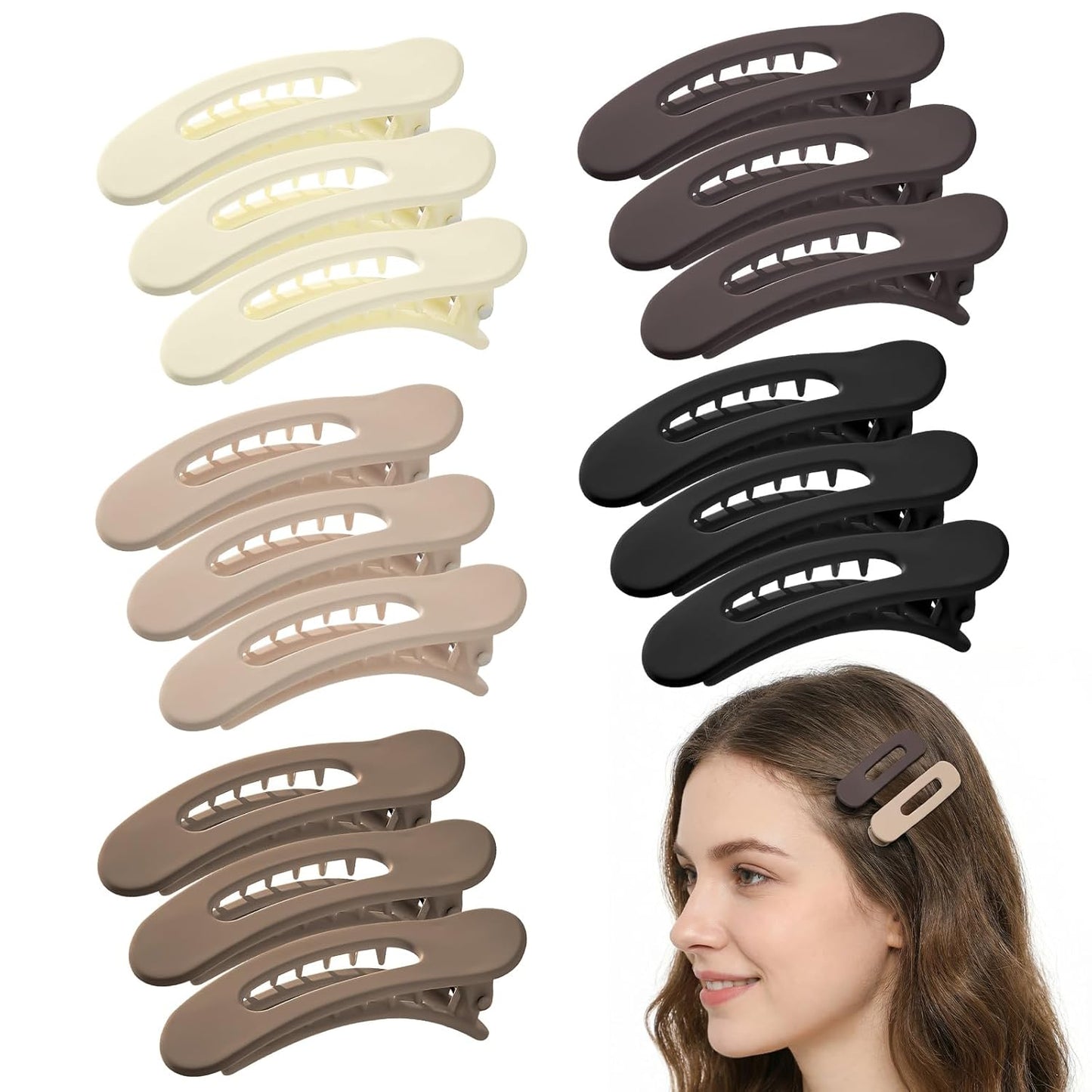 15 Pcs Small Flat Hair Clips - 3.1 Inch Medium Claw Clips for Short Thin Hair | 5 Natural Colors