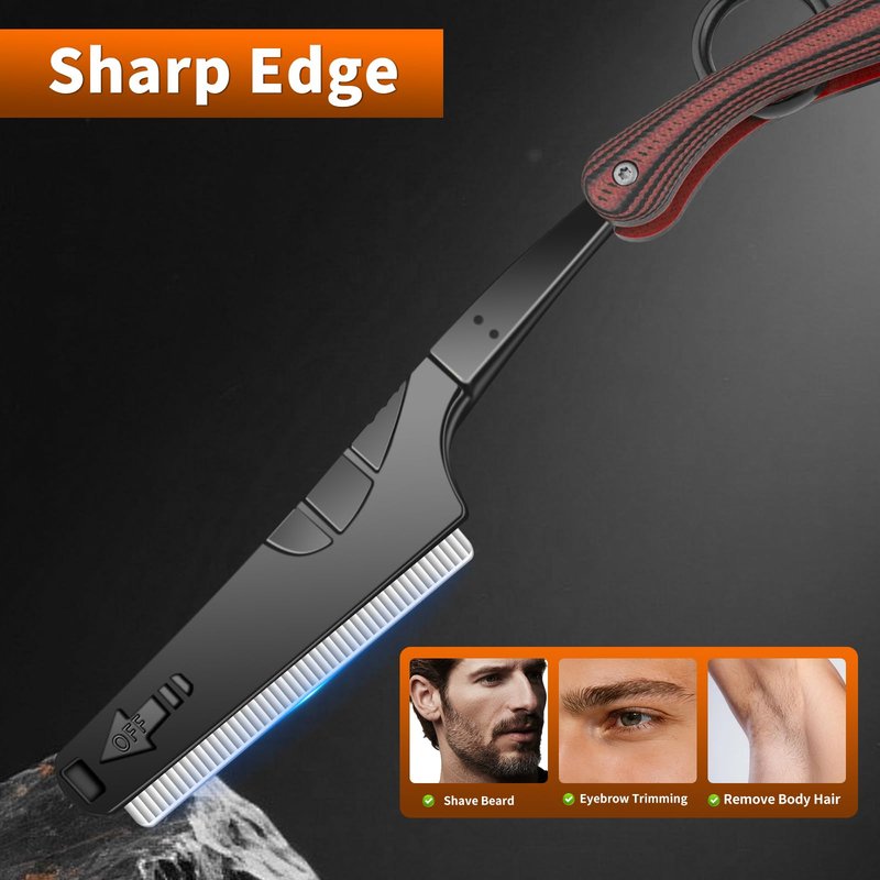 Straight Razor for Men, Straight Edge Razor, Barber Razor, Folding Shavette Razor with Replaceable Blade System, Stainless Steel Beard Razor with G10 Non-Slip Handle for Home Shaving & Grooming (Red)