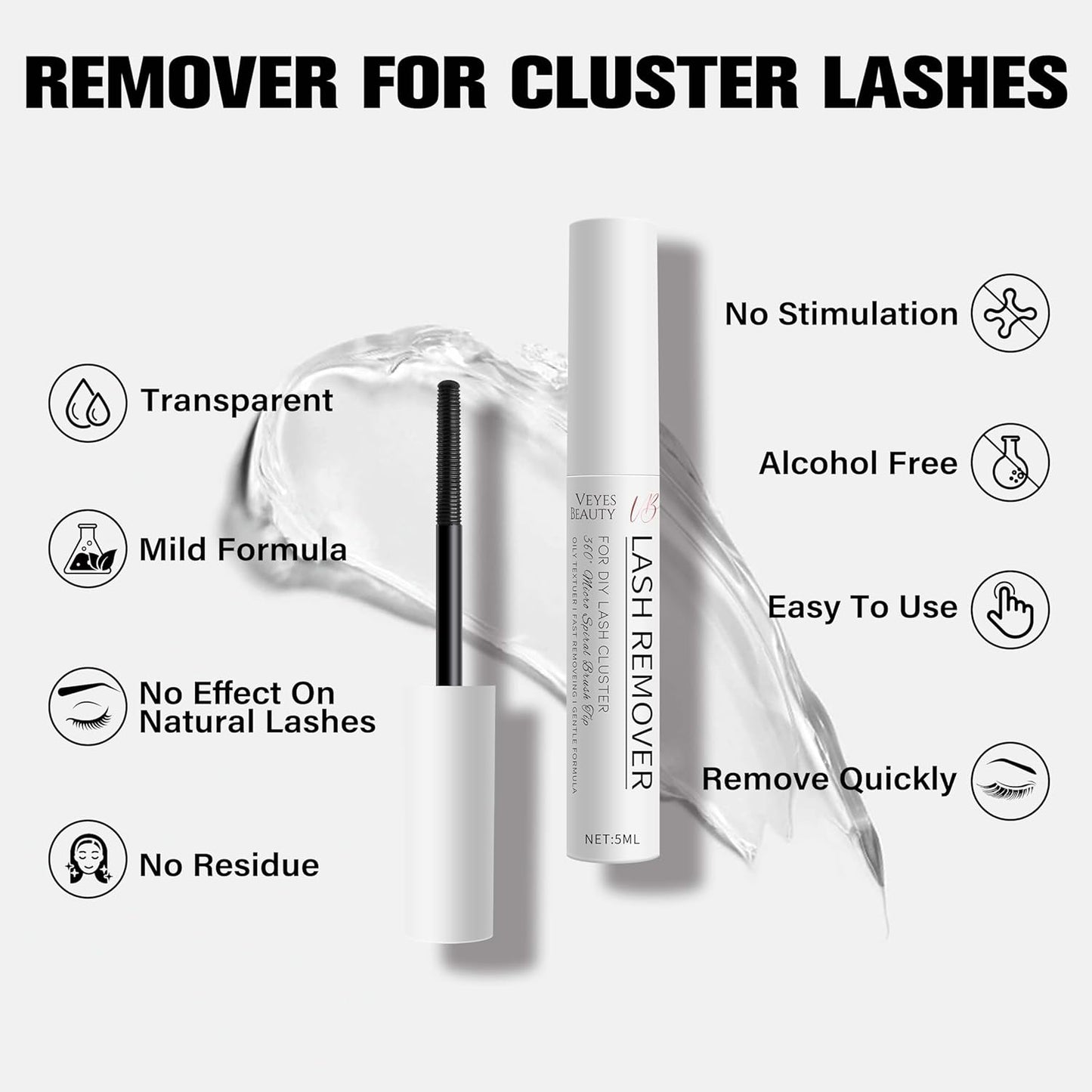 Eyelash Remover - VEYESBEAUTY Cluster Lash Glue Remover 5ML | Clear Solution for DIY Lash Extensions