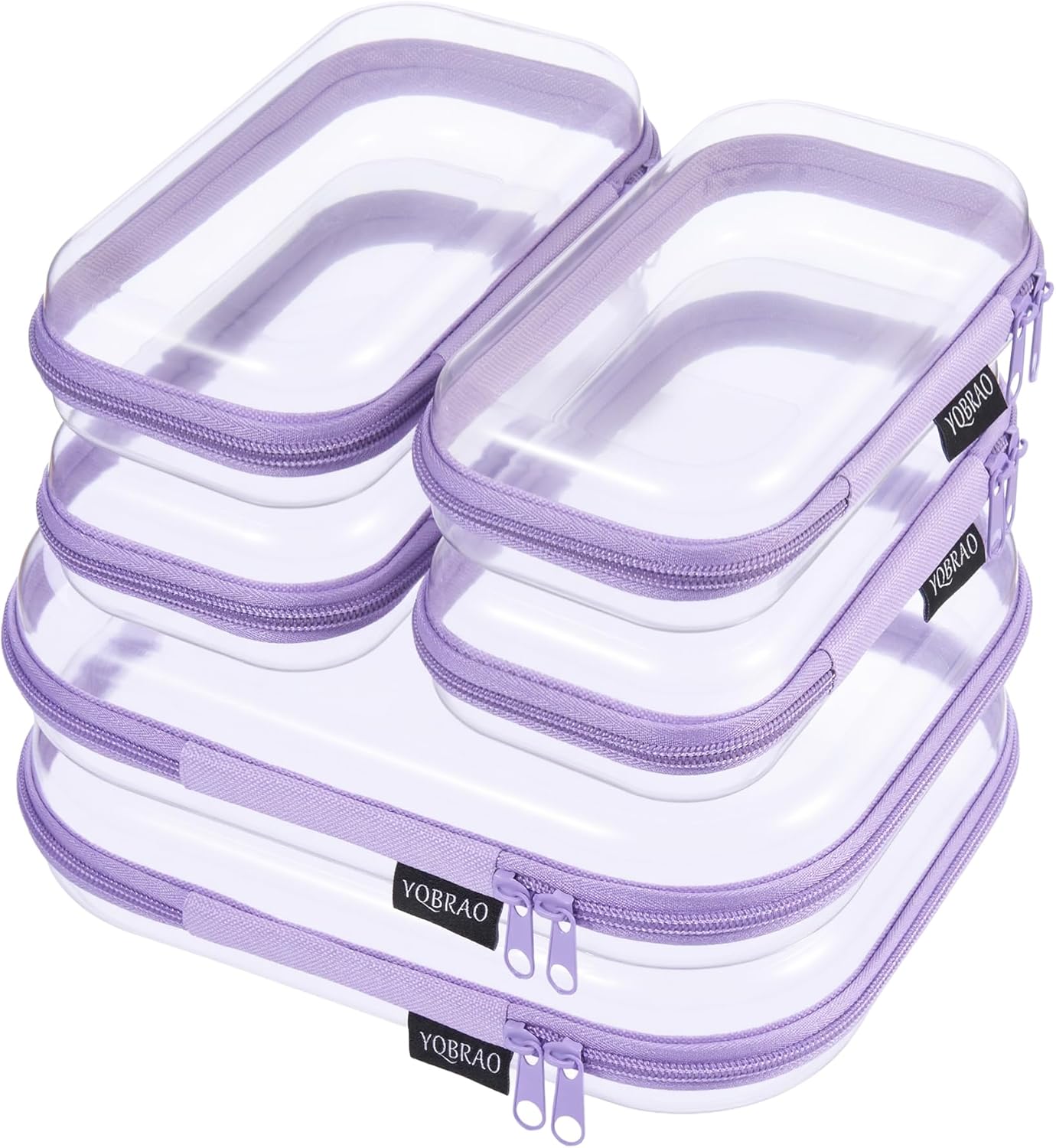 Clear Hard Shell Zipper Case Set - 6 Pack Heavy Duty Crush-Proof Diaper Bag Organizer Pouches | TSA Approved Travel Makeup & Toiletries Bags (2L, 2M, 2S)