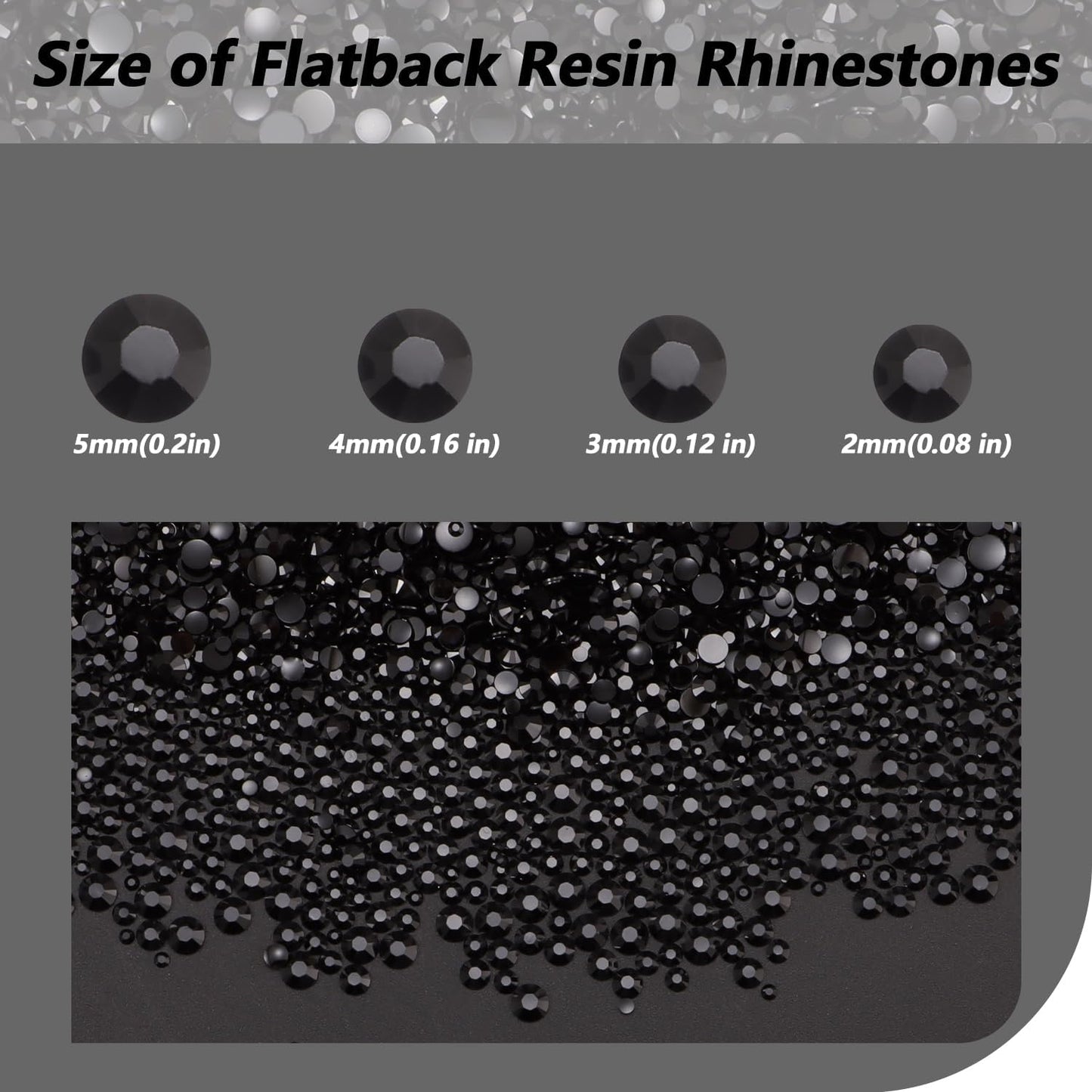 Flatback Rhinestones for Crafts - 10,000 Pcs Black Crystal Gems | 2-5mm Resin Glitter for DIY Nail Art & Clothing Accessories