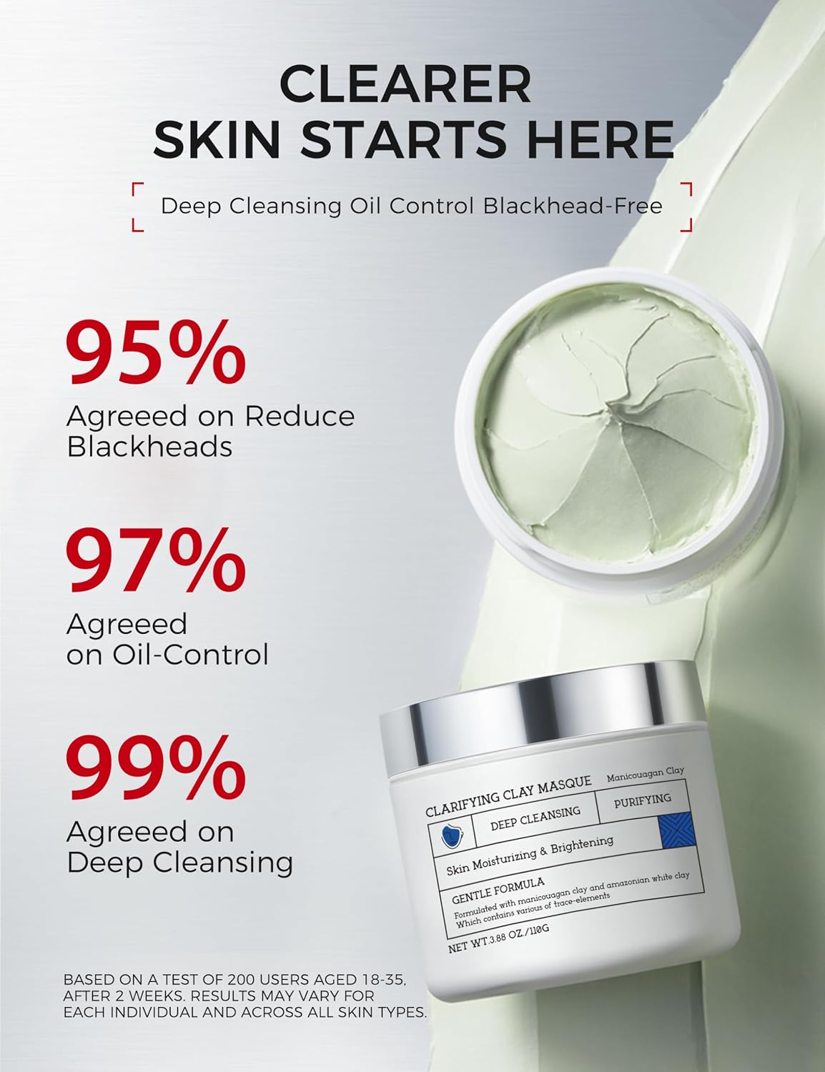 Clay Mask for Face & Sensitive Skin - Triple Mud Formula Deep Cleans Pores, Reduces Acne & Improves Texture | 3.88 Oz