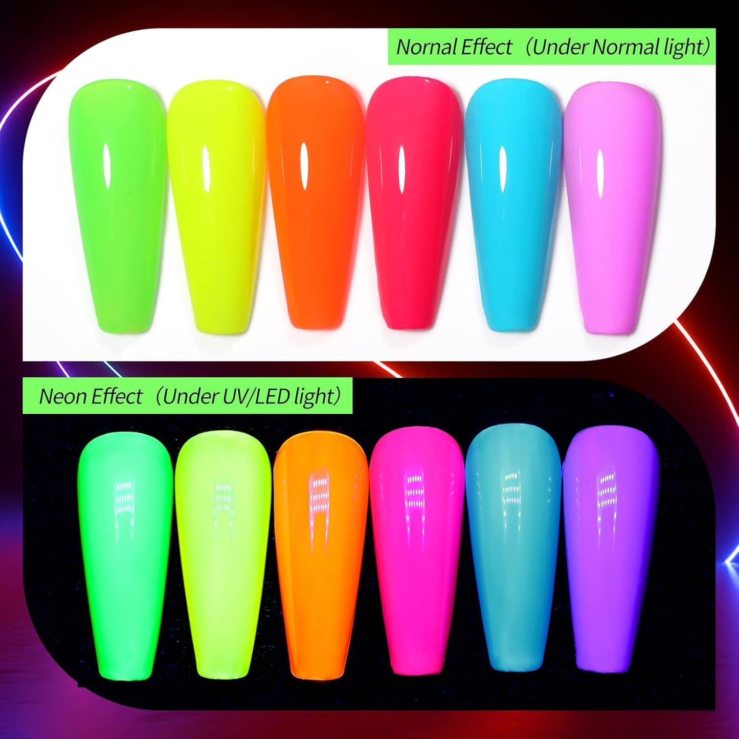Born Pretty Gel Nail Polish Spring Summer Neon Fluorescent Orange Hot Pink Blue Yellow Green Purple Soak Off U V LED Gel Nail Polish Set Nails Art 7ml 6pcs