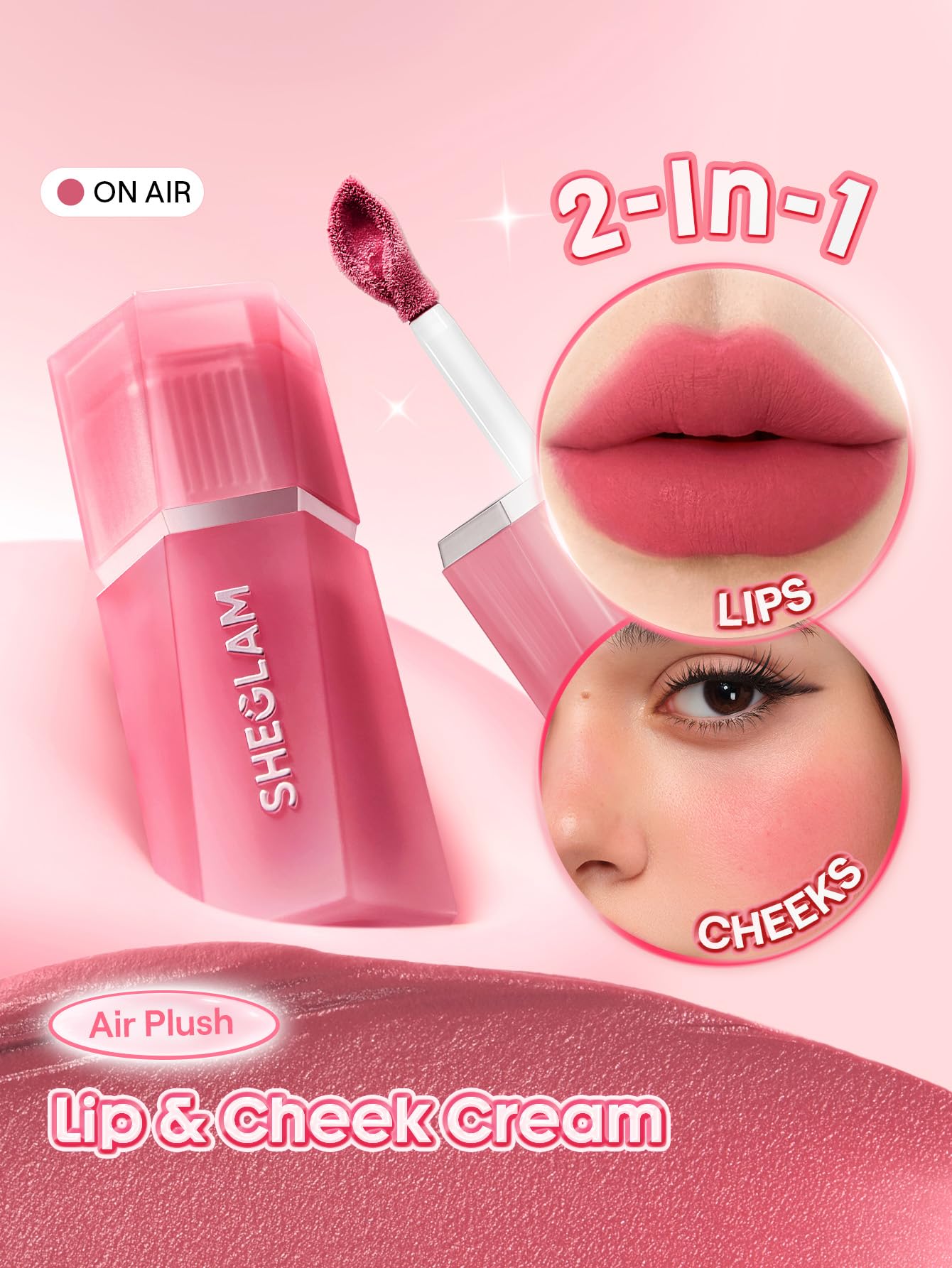 SHEGLAM Air Plush Lip & Cheek Cream Long-lasting Multi-Use Liquid Blush & Lip Stain-027 On Air
