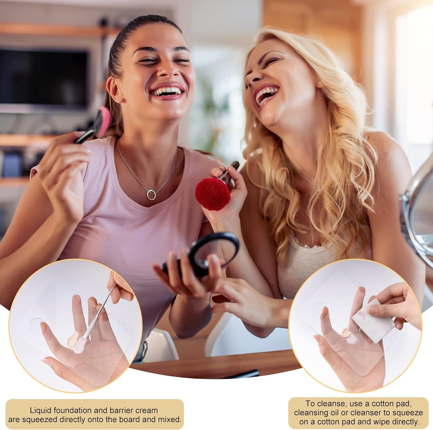 Acrylic Makeup Mixing Palette Set - 2 Transparent Trays with Spatula & Metal Mirror for Beauty Professionals