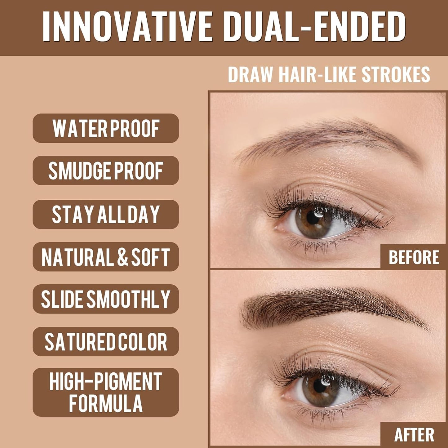 iMethod Eyebrow Pen - 2-in-1 Microblading Eyebrow Pencil & Eyeliner | Long-Lasting Waterproof Brown