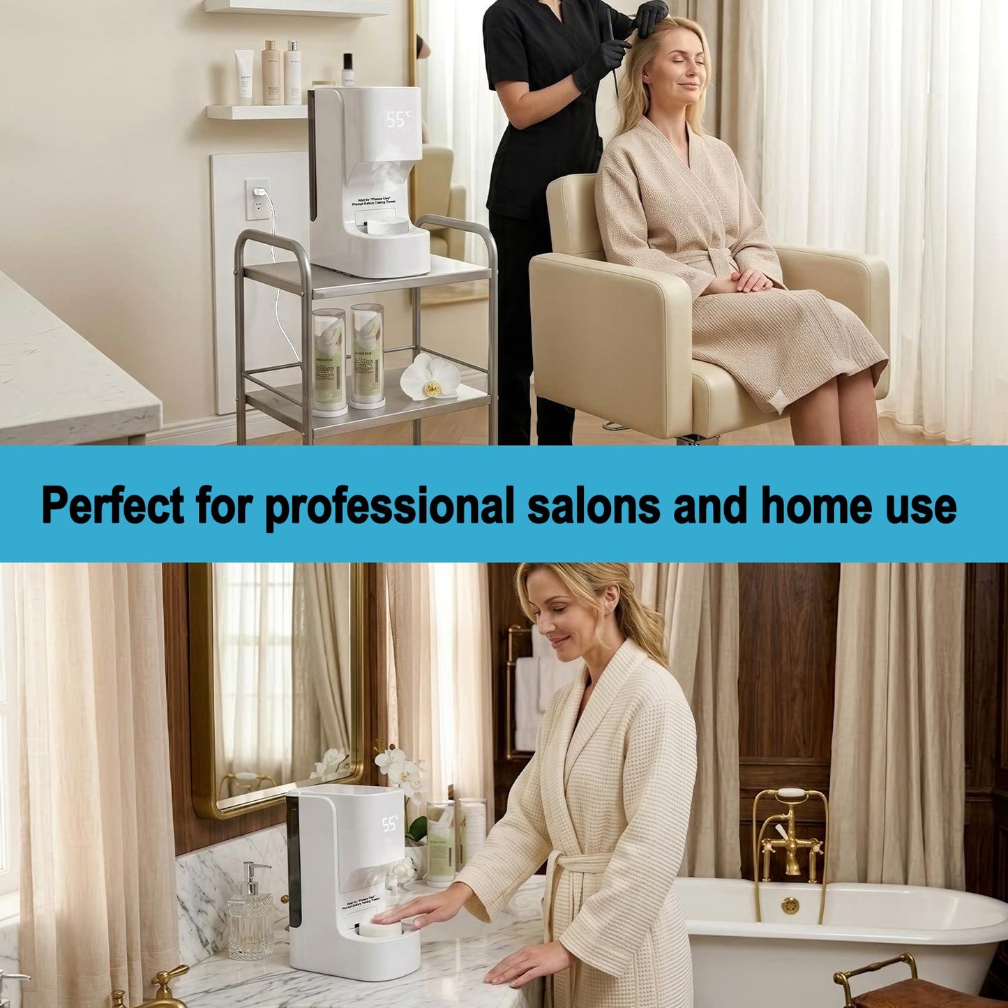 Hot Towel Warmer for Face, 5s Fast Heating Towel Dispenser with 55°C/131°F Display, Auto Moistening, One-Touch Release & Voice Alerts, 20 Compressed Towels for Skincare, Shaving Prep, White