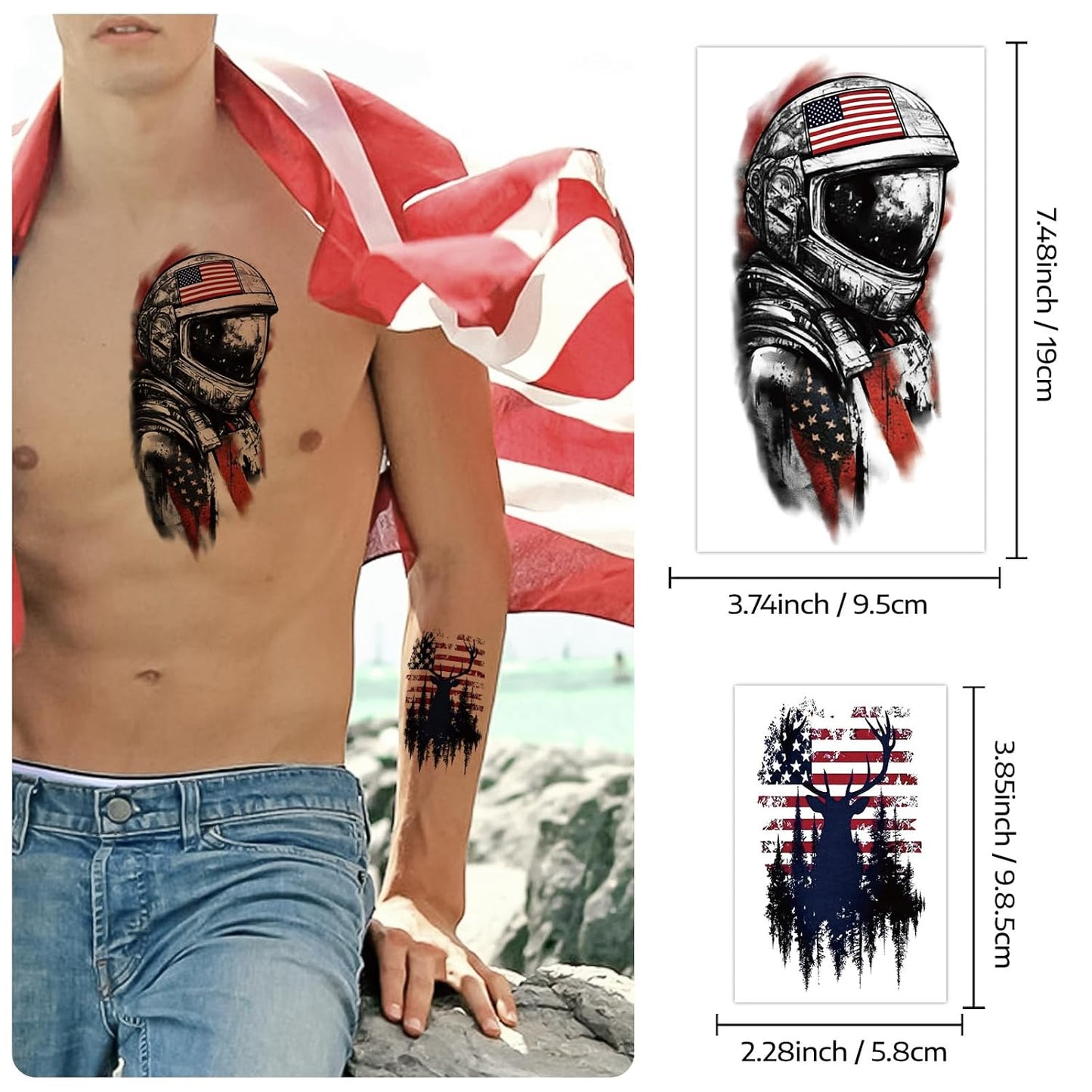 Independence Day Temporary Tattoos - USA Flag Waterproof Fake Tattoos | 77 Sheets for 4th of July, Memorial Day & Veterans Day