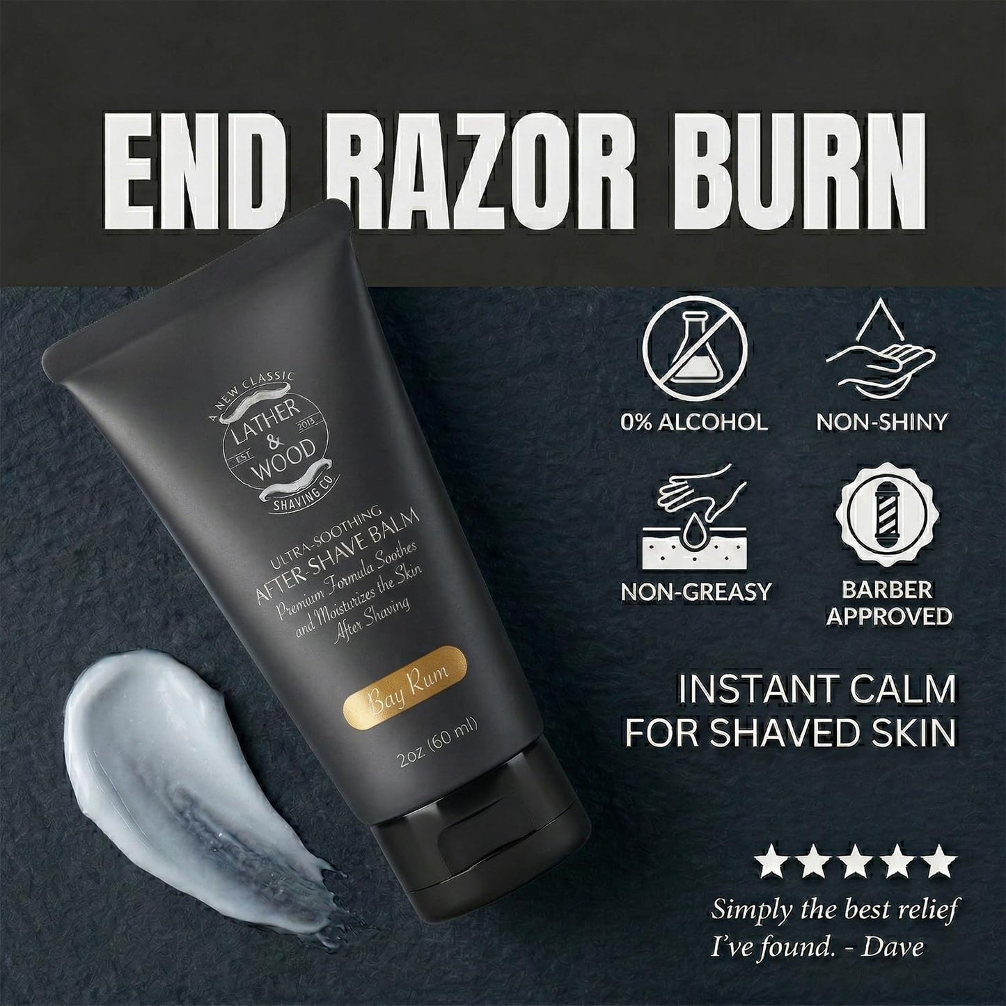 Lather & Wood Aftershave Balm - Aftershave Lotion for Men with a Classic Bay Rum Scent