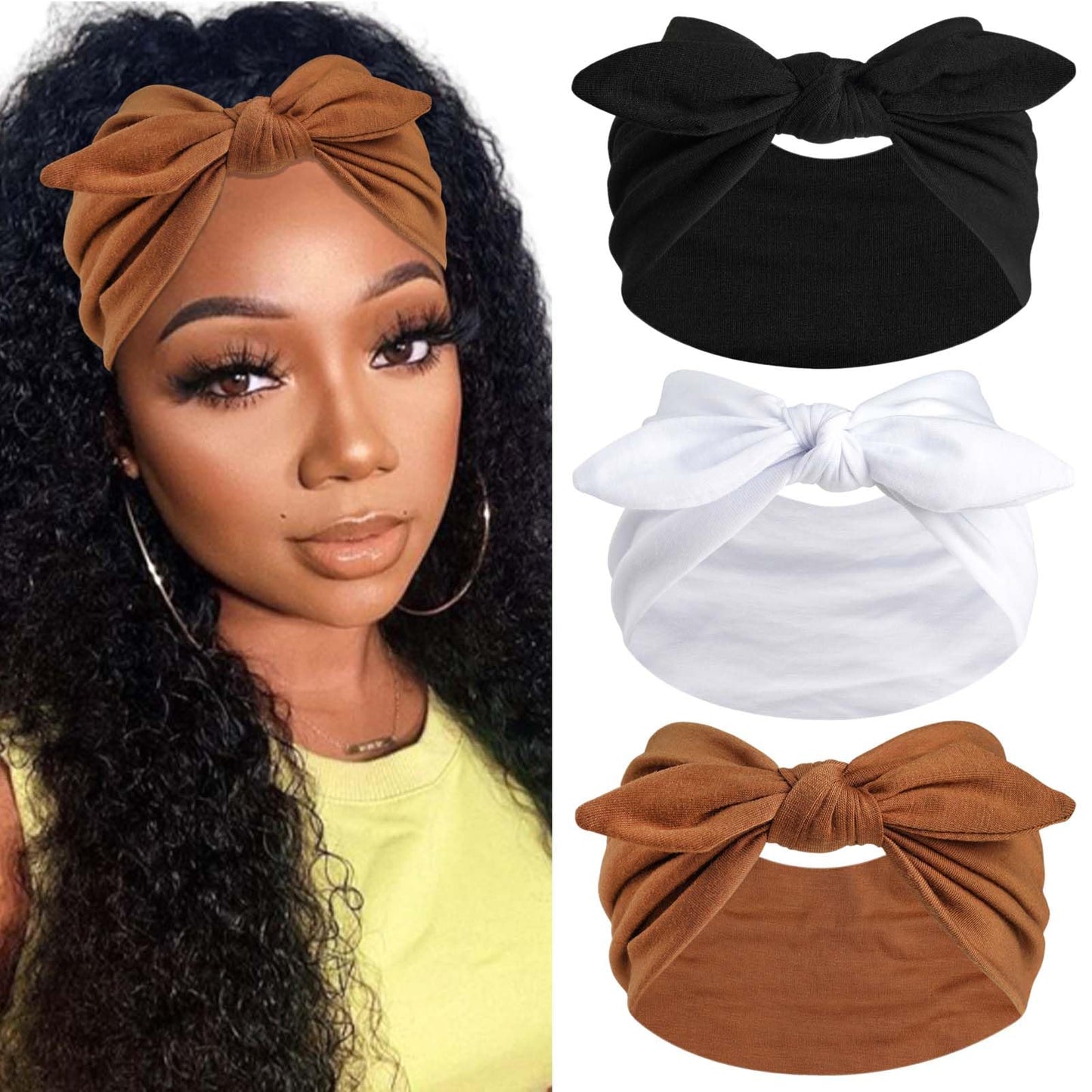 STGDAK Bow Headbands for Women Wide Headbands Elastic Headwraps Knotted Hairband Rabbit Ears Turban Headband Non Slip Boho Bandana Headband Cute Head Wraps Workout Yoga