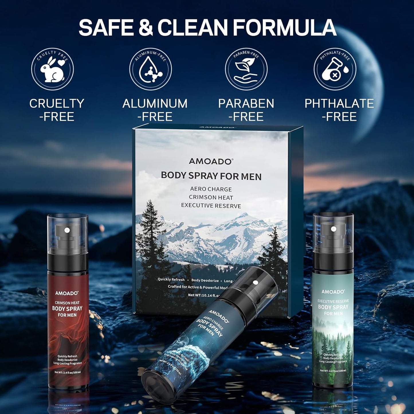 Men’s Body Spray Set - Aluminum-Free Cologne & Deodorizing Mist | Oriental & Woody Scents, 3.4 fl oz Each