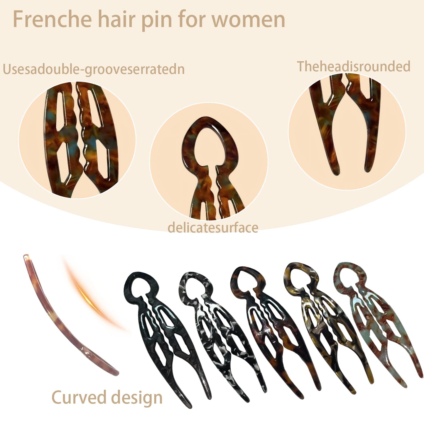 5PCS Prestige French Hair Pin,Prestige Hair Pin for Thin Thick Hair,Double-notch Locking Mechanism Anti-loosening Women Hair Accessories (light)