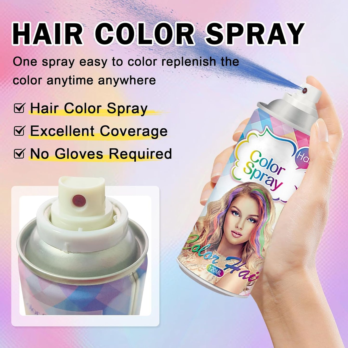 Temporary Hair Color Spray - Washable Black Hair Dye for Women | 120ML | Perfect for Christmas & Halloween